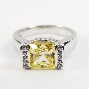 Diamonique Tension Set Canary Platinum & Sterling